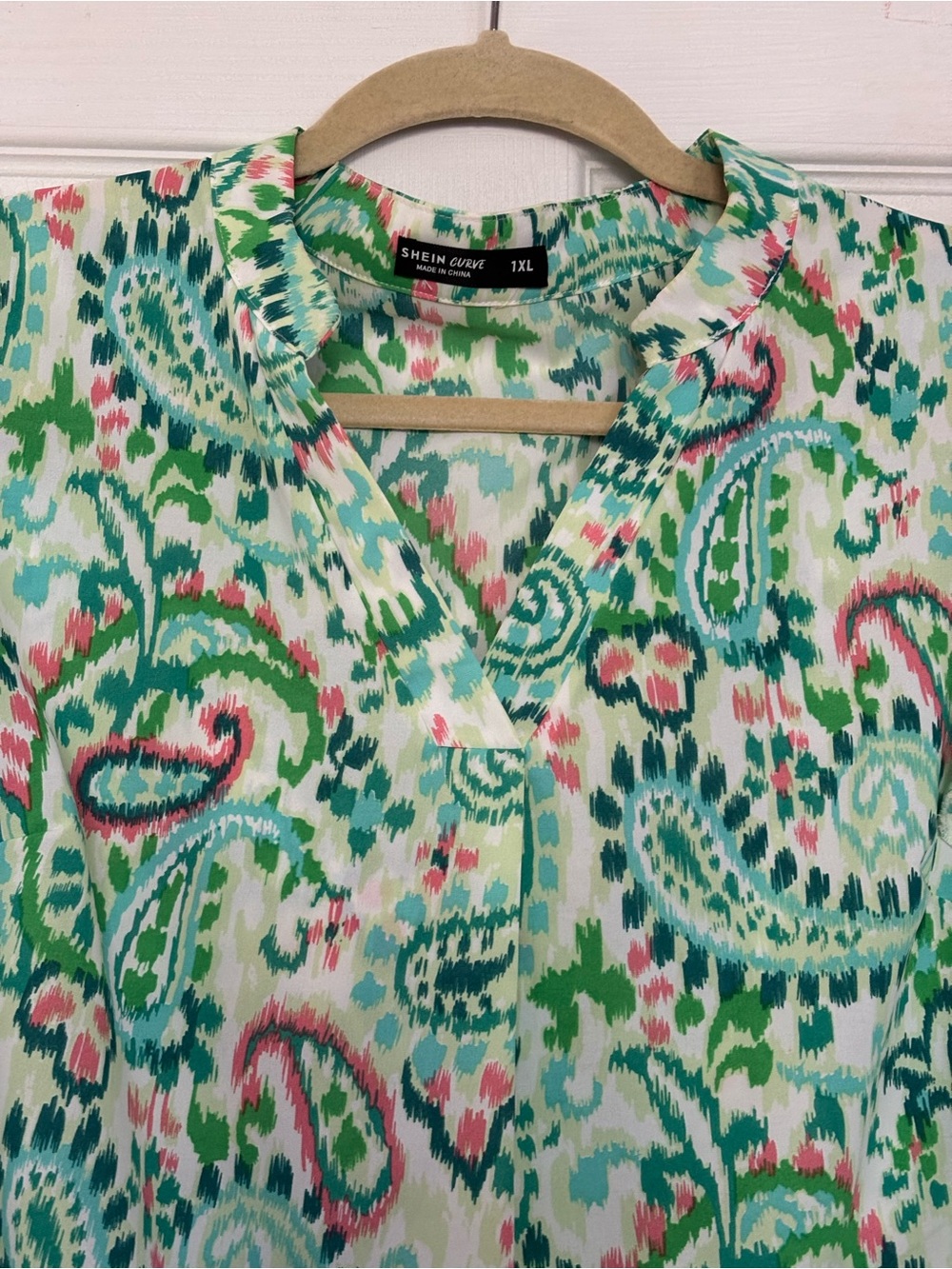 Boho Green Paisley Ruffle Sleeve Blouse - Picture 4 of 7